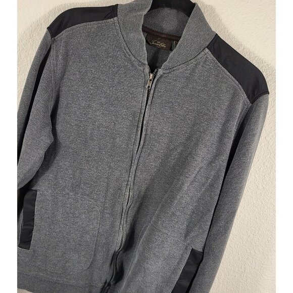 Tasso Elba Mens Sweater Jacket XL Gray Full Zip Long Sleeve Cotton Mock Neck - Picture 1 of 9